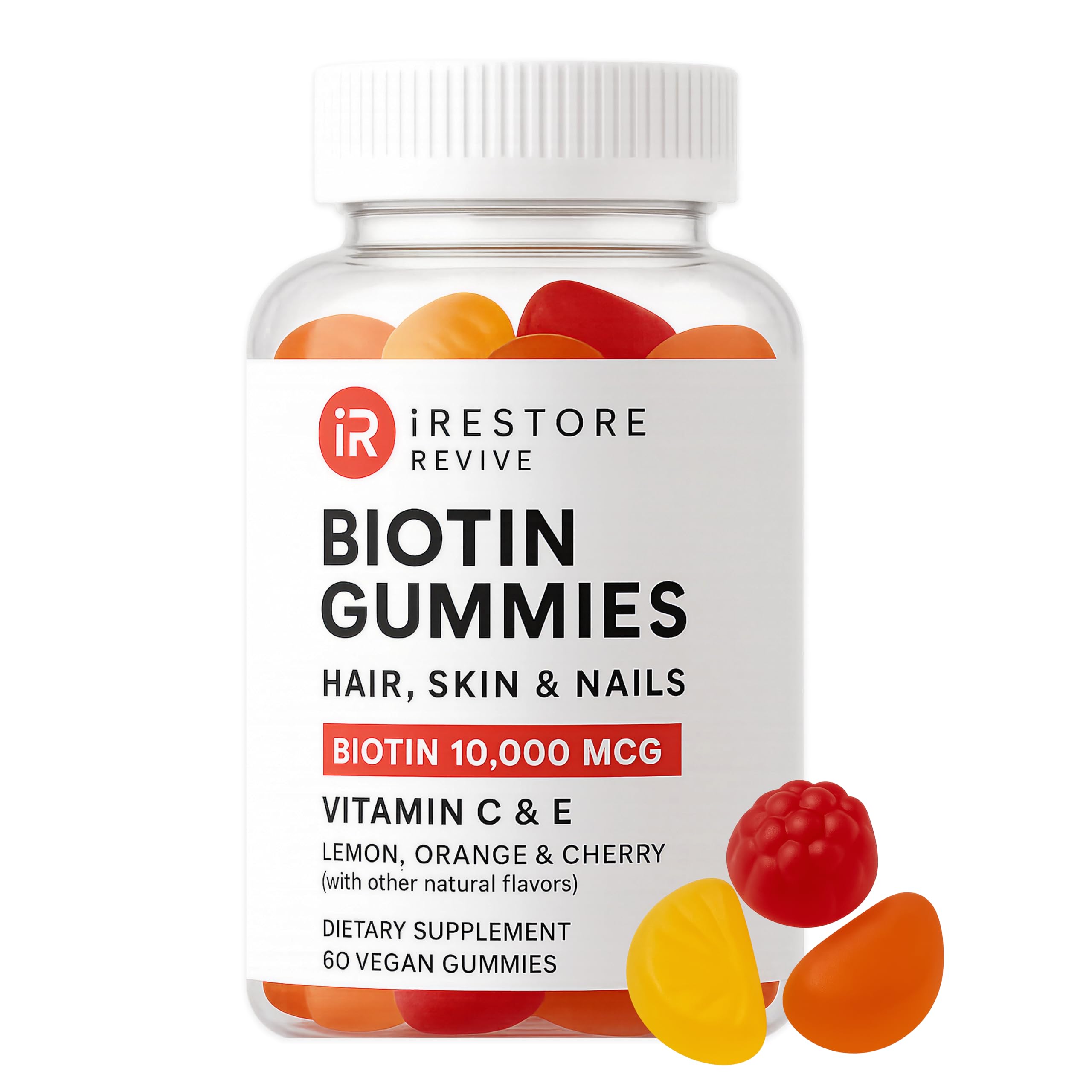 iRestore Biotin Gummies front view with natural flavours