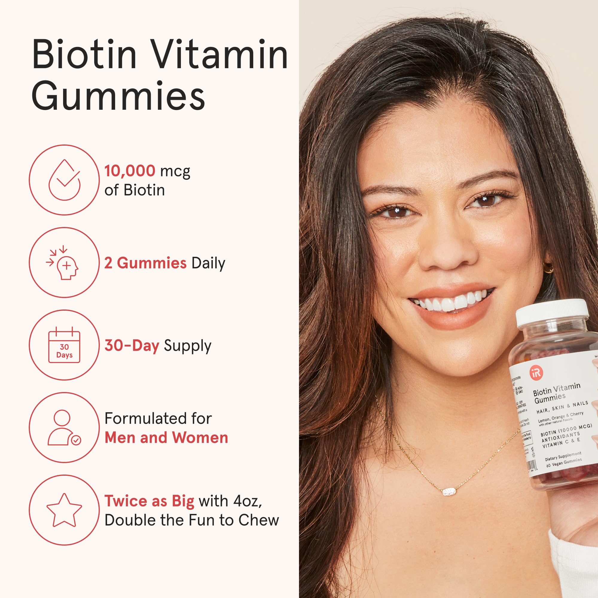 iRestore Biotin Gummies in a bowl showcasing orange, lemon, and cherry