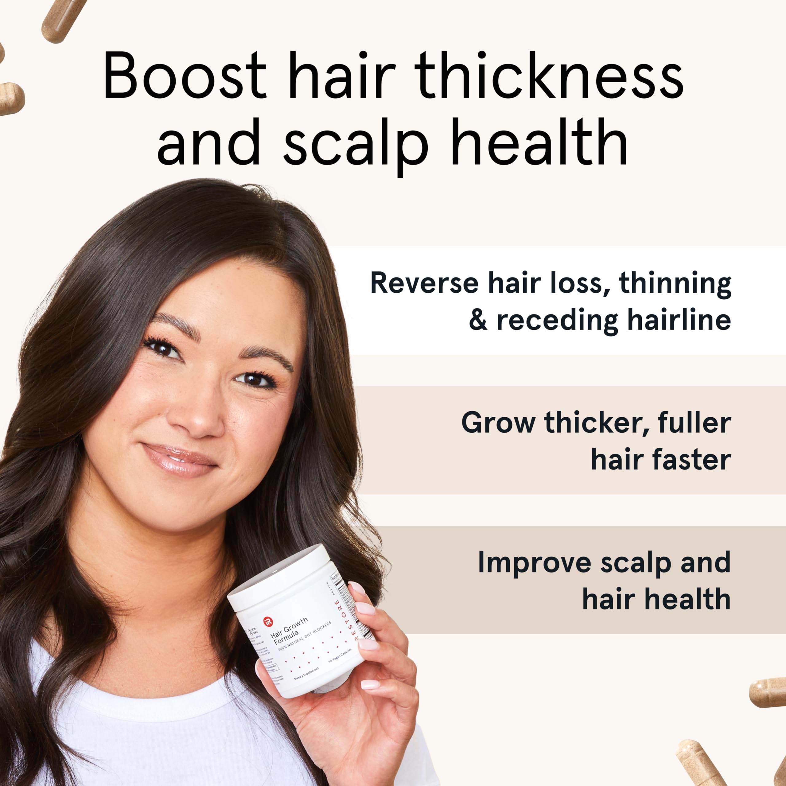 iRestore Biotin Supplement 10,000 mcg bottle with a background of green leaves