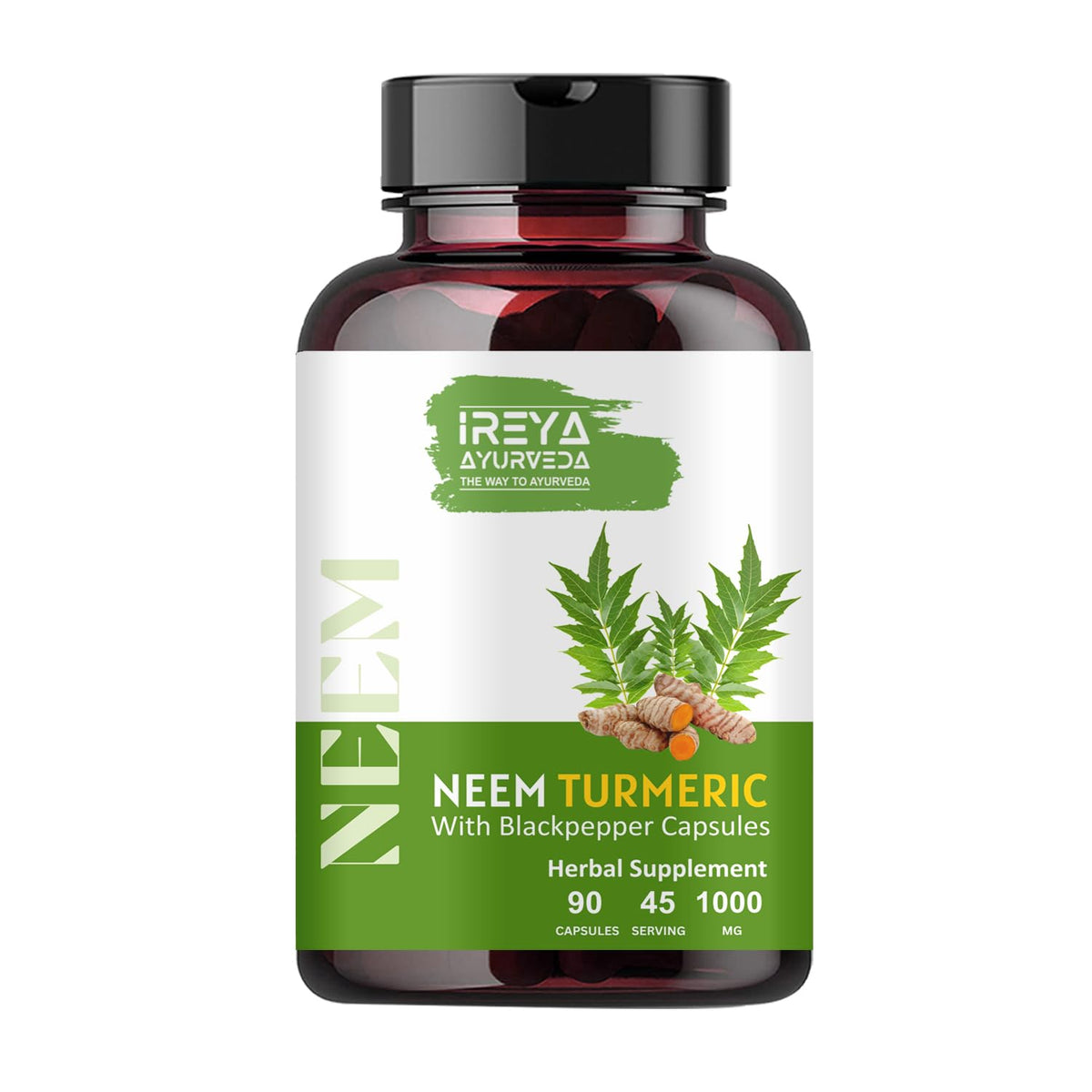 Ireya Ayurveda Neem Turmeric Capsules 1000mg front view