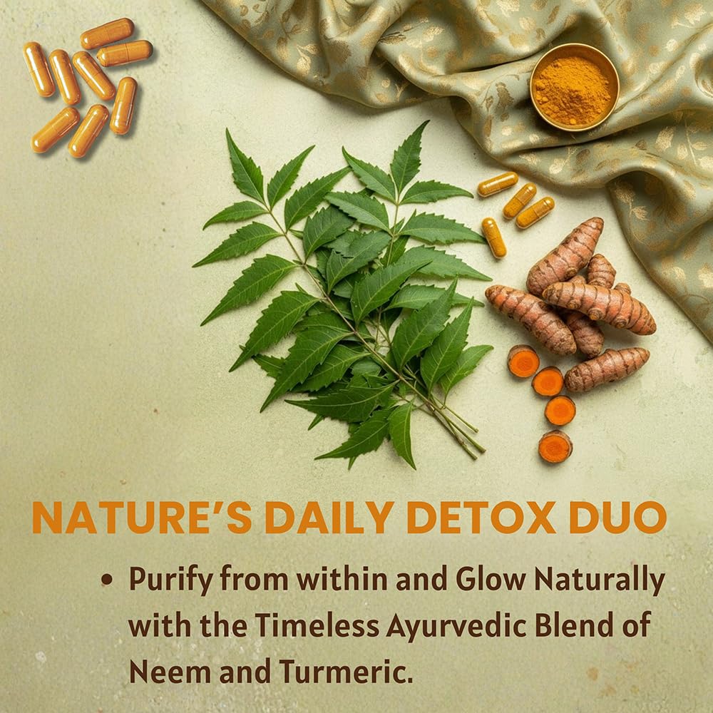 Ireya Ayurveda Neem Turmeric Capsules 1000mg on a wooden table