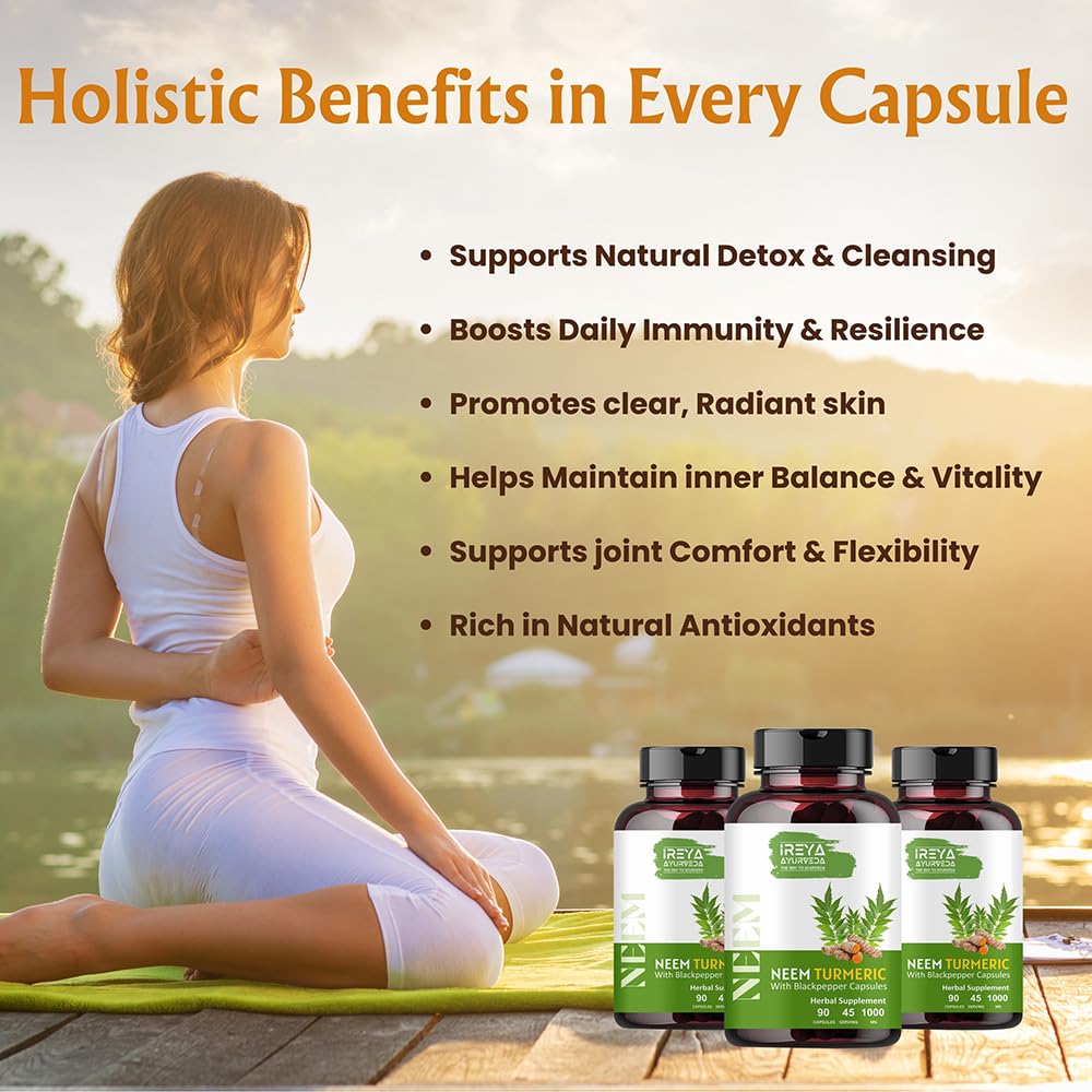 Ireya Ayurveda Neem Turmeric Capsules 1000mg with ingredients