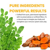 Ireya Ayurveda Organic Moringa & Turmeric Capsules on a wooden surface