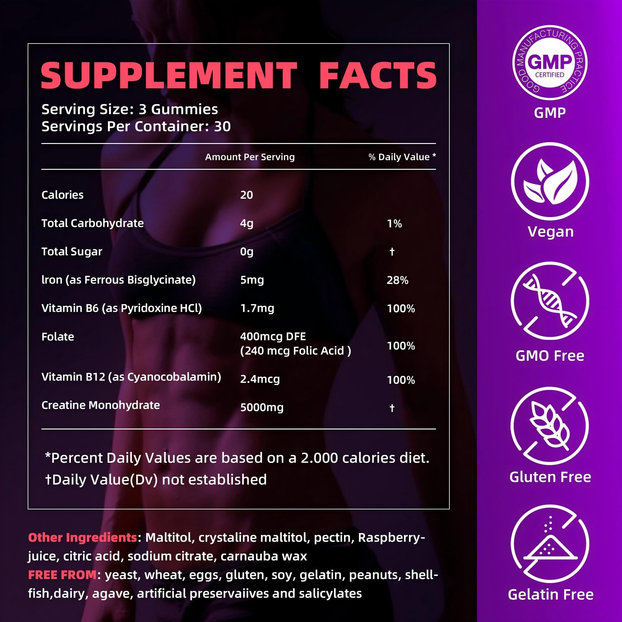 IRIDESICENT Creatine Gummies 90 count bottle side view
