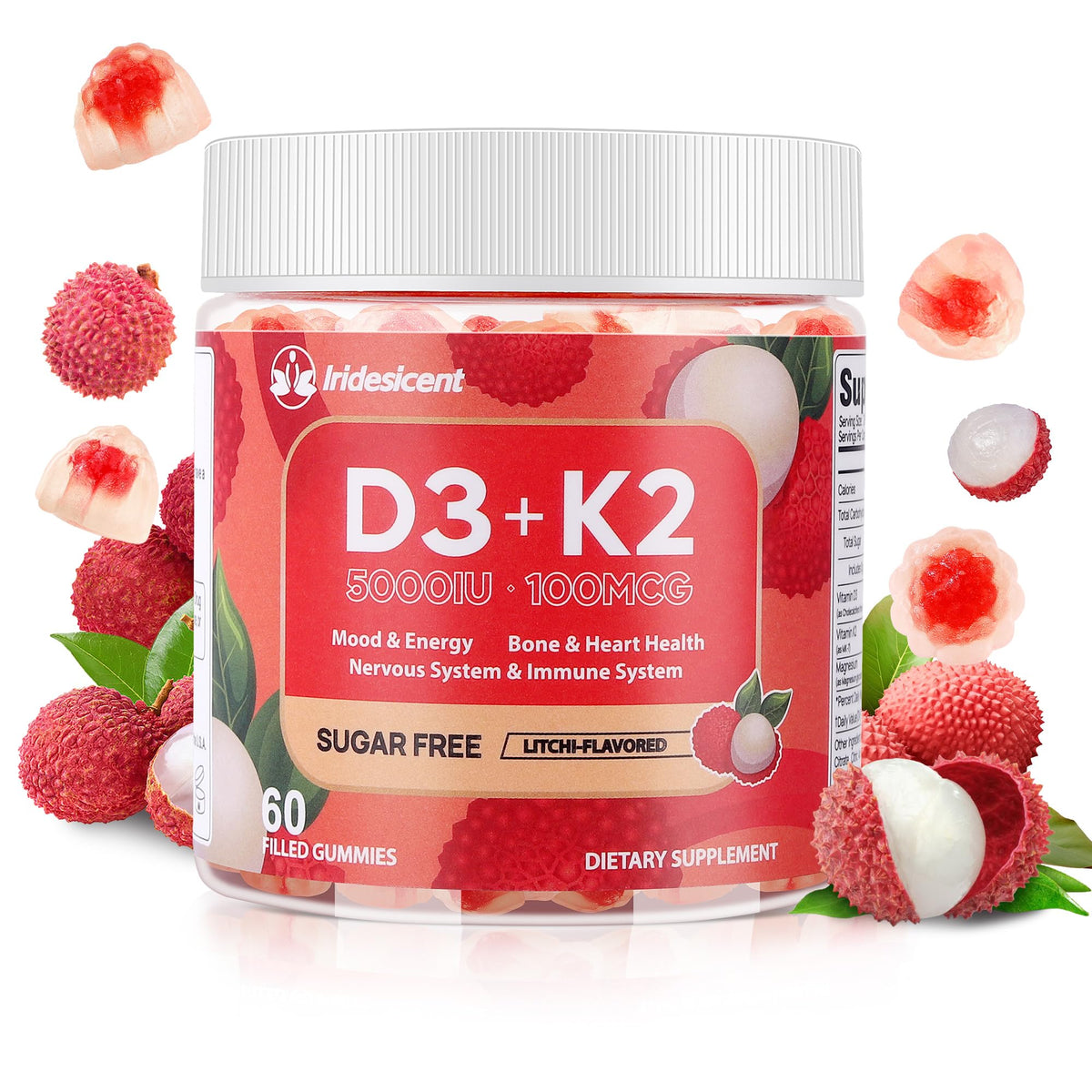IRIDESICENT Vitamin D3 K2 Gummies bottle front view