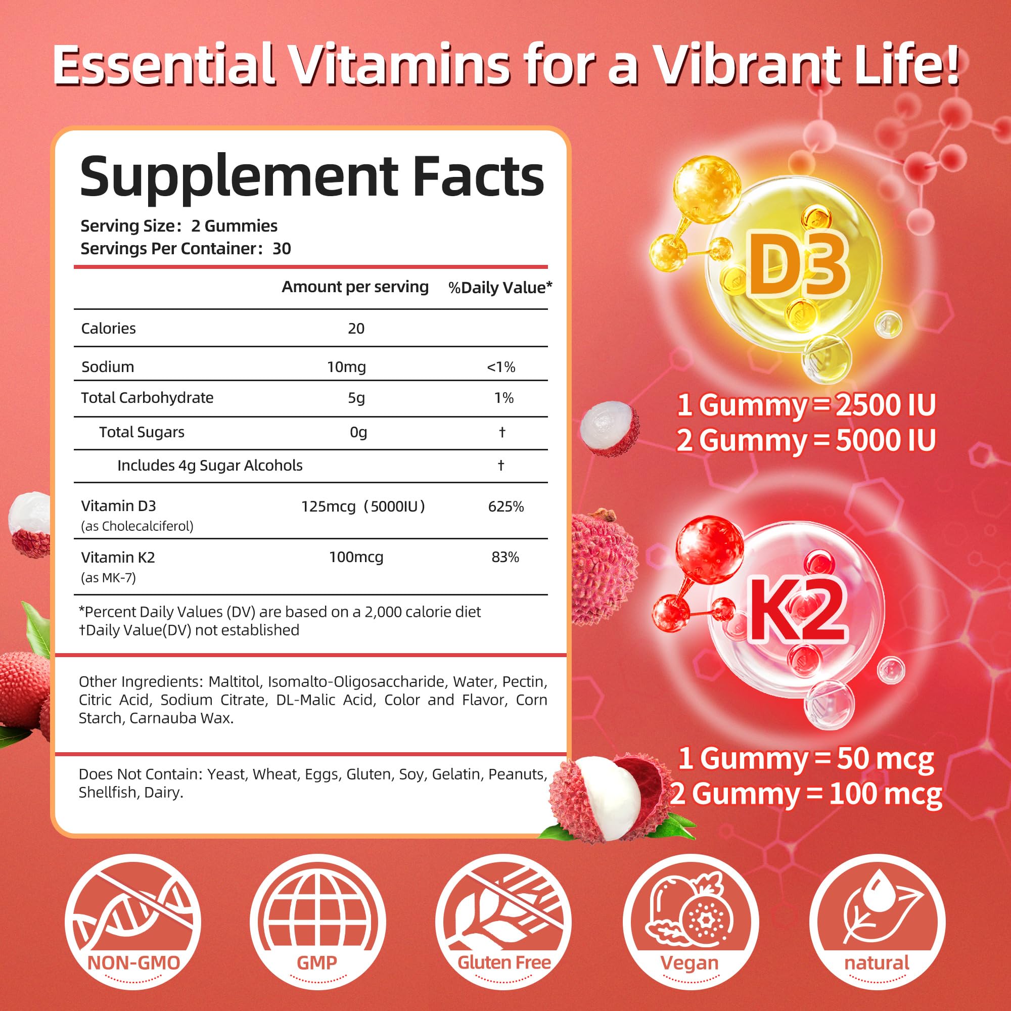 IRIDESICENT Vitamin D3 K2 Gummies lychee flavour close-up