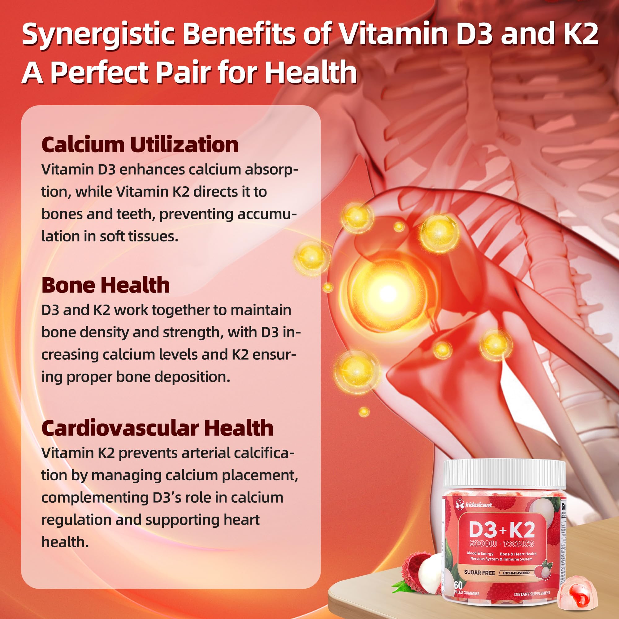 IRIDESICENT Vitamin D3 K2 Gummies showing liquid-filled centre