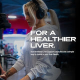 Iron Brothers Liver Support Supplement bottle on a wooden table