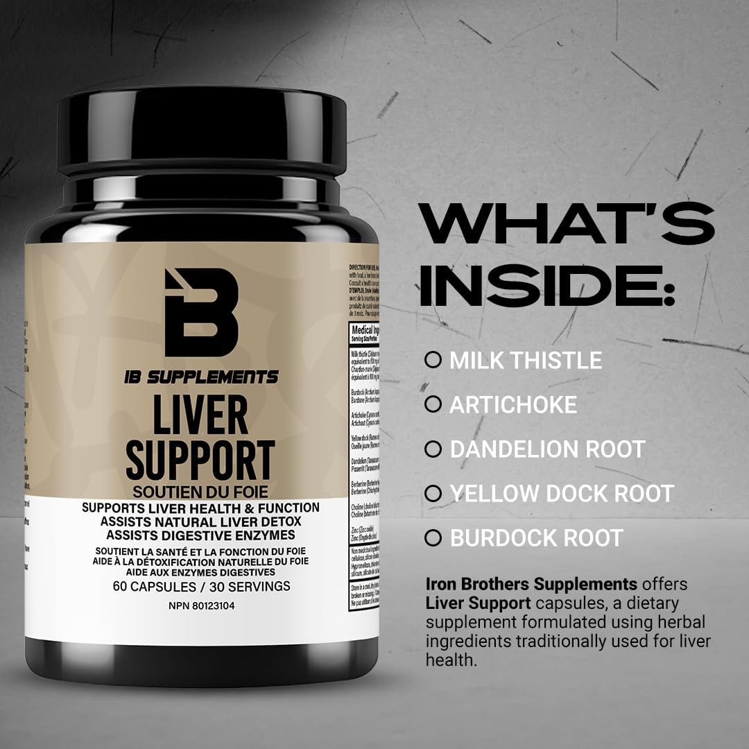 Iron Brothers Liver Support Supplement side view, showing capsule details