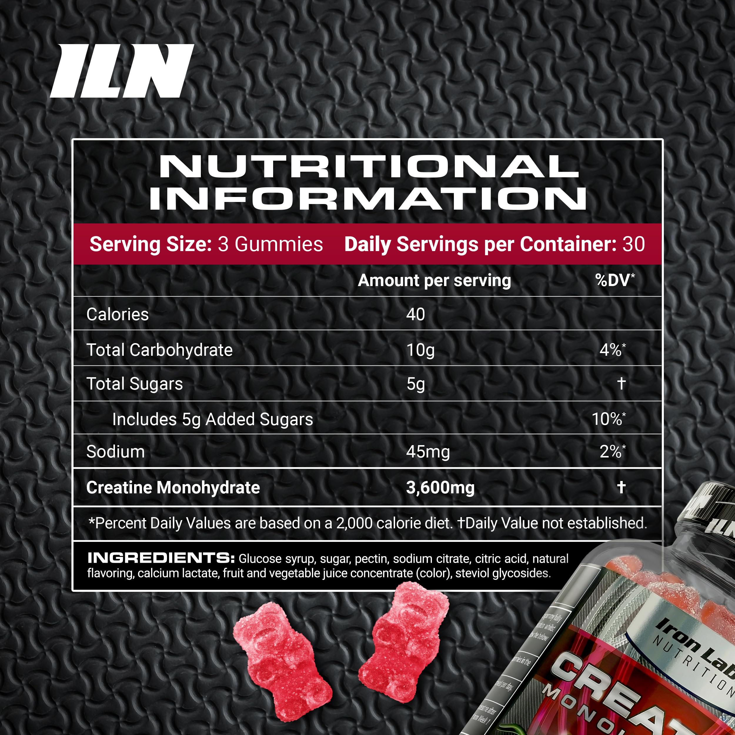 Iron Labs Nutrition Creatine Monohydrate Gummies strawberry flavour close-up
