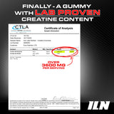 Iron Labs Nutrition Creatine Monohydrate Gummies three gummies on a table