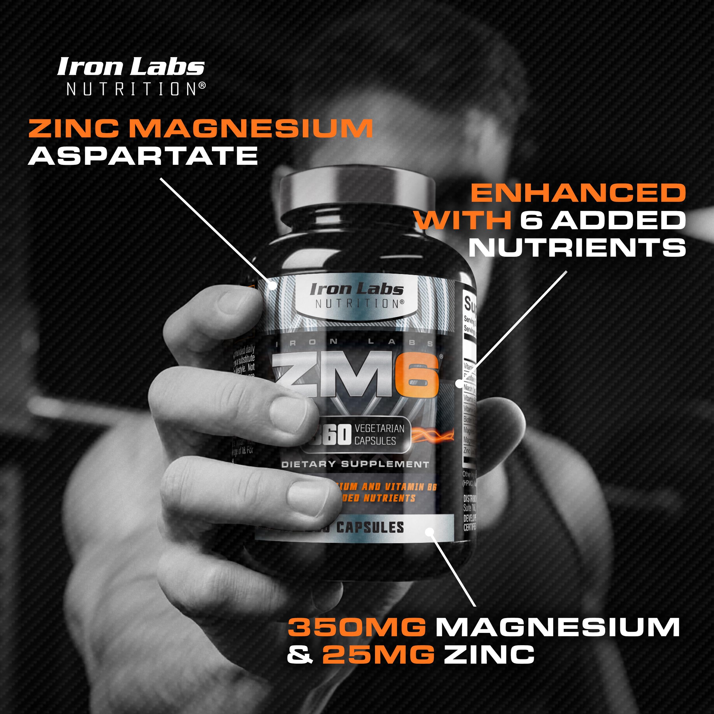 Iron Labs Nutrition Zinc Magnesium Aspartate capsules on a wooden surface