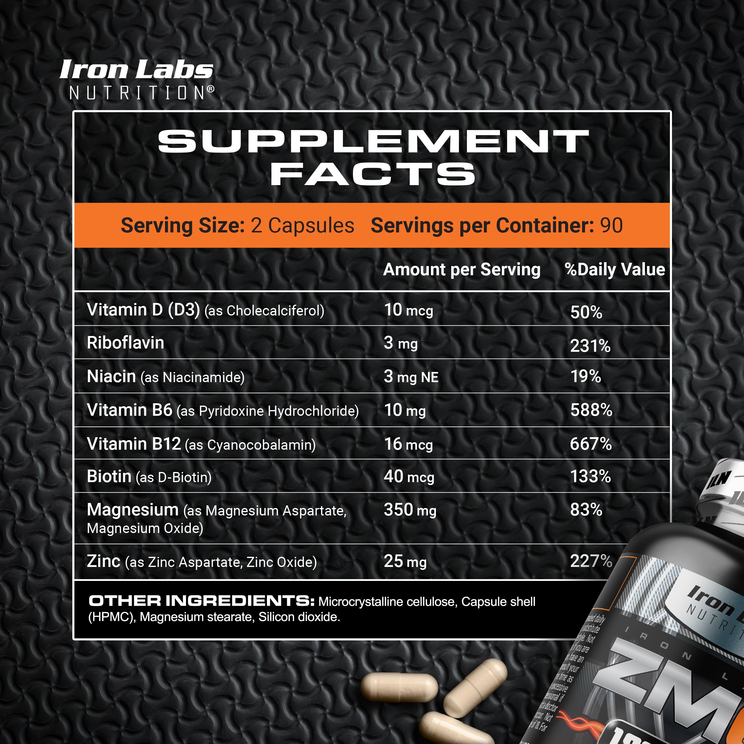 Iron Labs Nutrition Zinc Magnesium Aspartate Supplement bottle side view