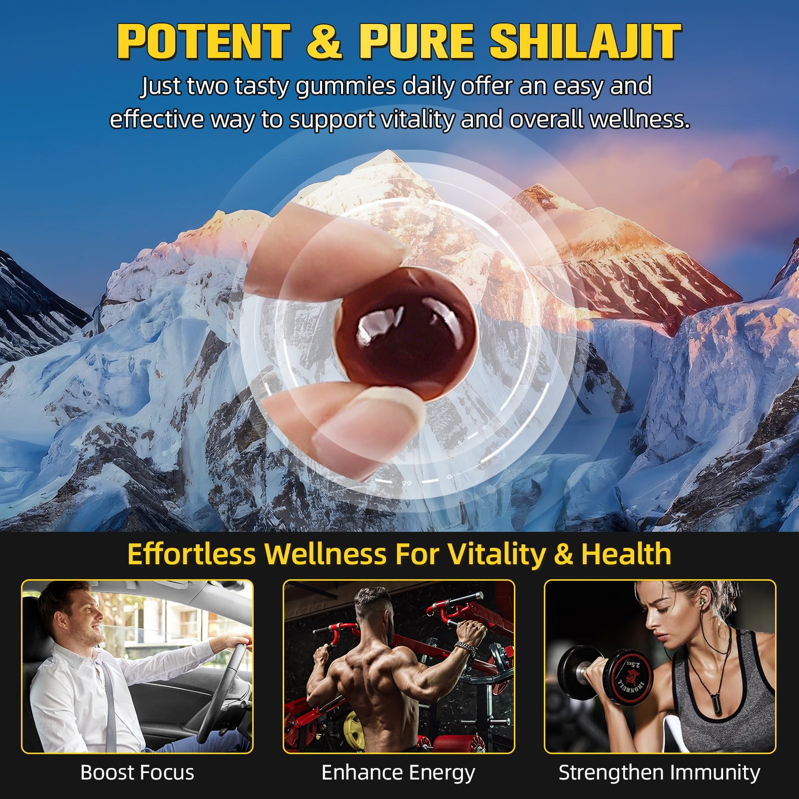 IRSRDOQU Gold Shilajit Gummies close-up of gummies
