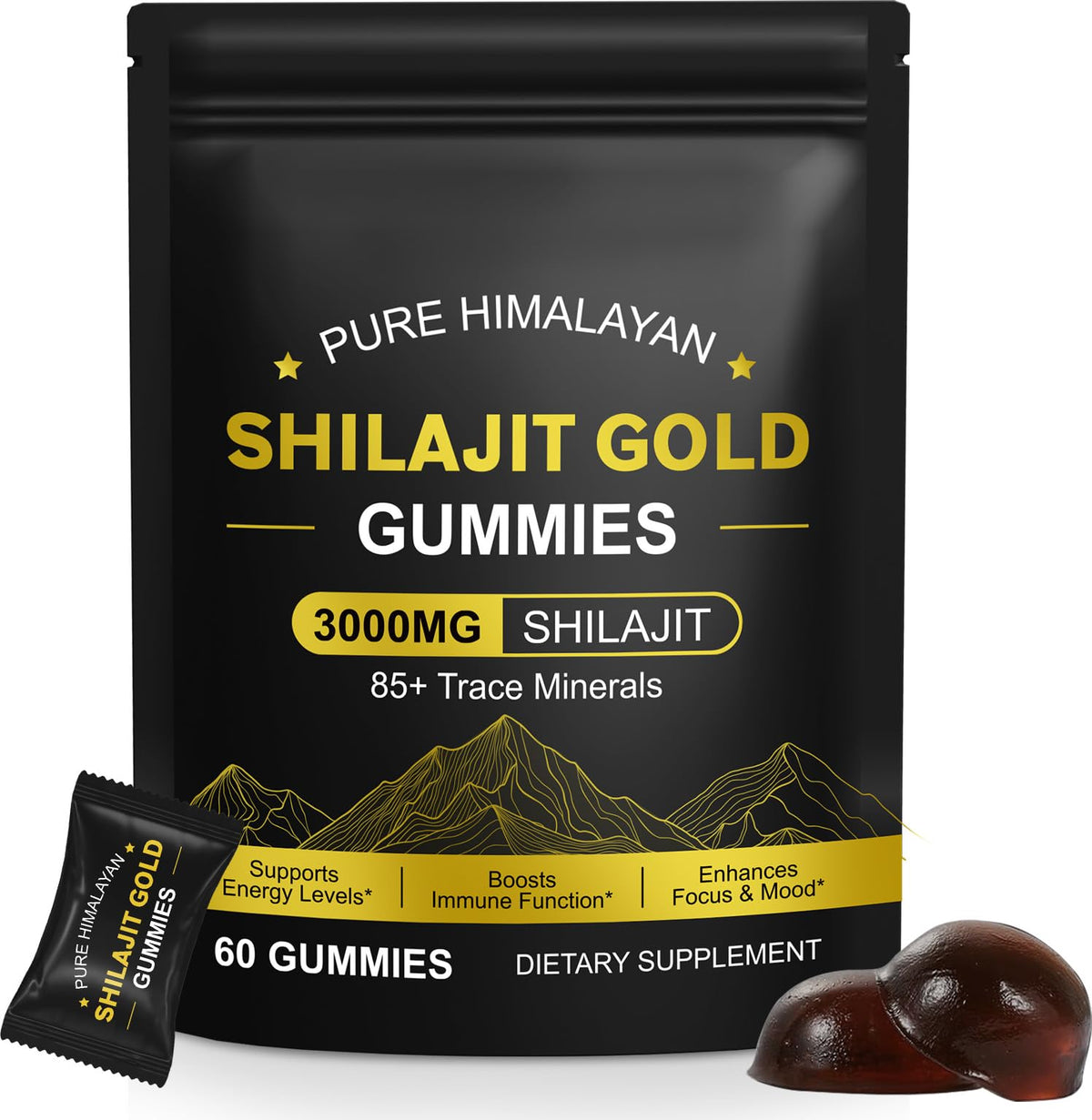 IRSRDOQU Gold Shilajit Gummies front view packaging