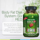 Irwin Naturals Body Fat Diet System-Six RED capsules on a wooden surface