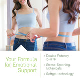 Irwin Naturals Double Potency 5-HTP Extra soft-gels on a wooden surface
