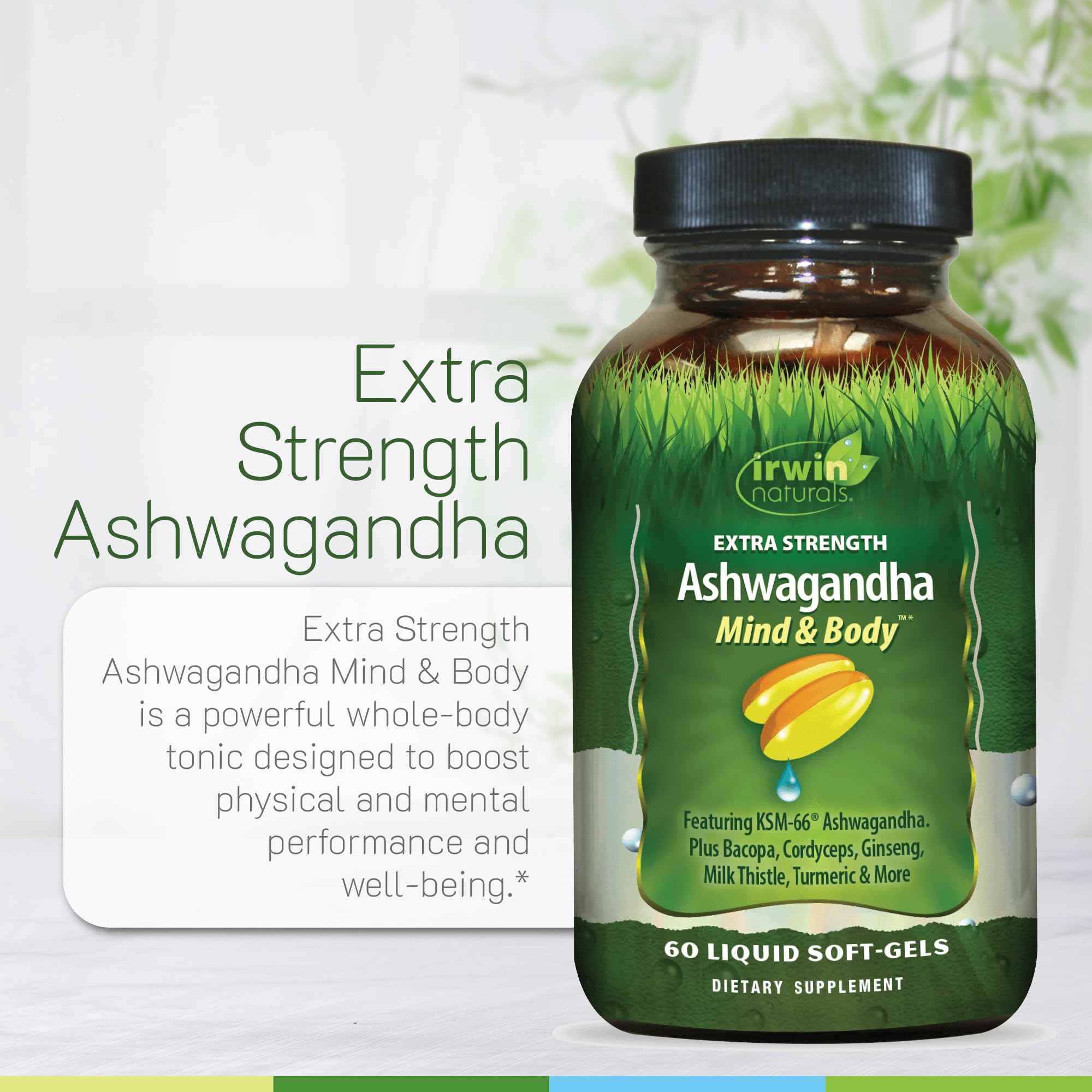 Irwin Naturals Extra Strength Ashwagandha 558g label close-up