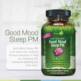 Irwin Naturals Good Mood Sleep PM Melatonin softgels on a table