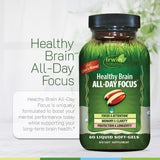 Irwin Naturals Healthy Brain All-Day Focus 60 Liquid Soft-Gels on a table