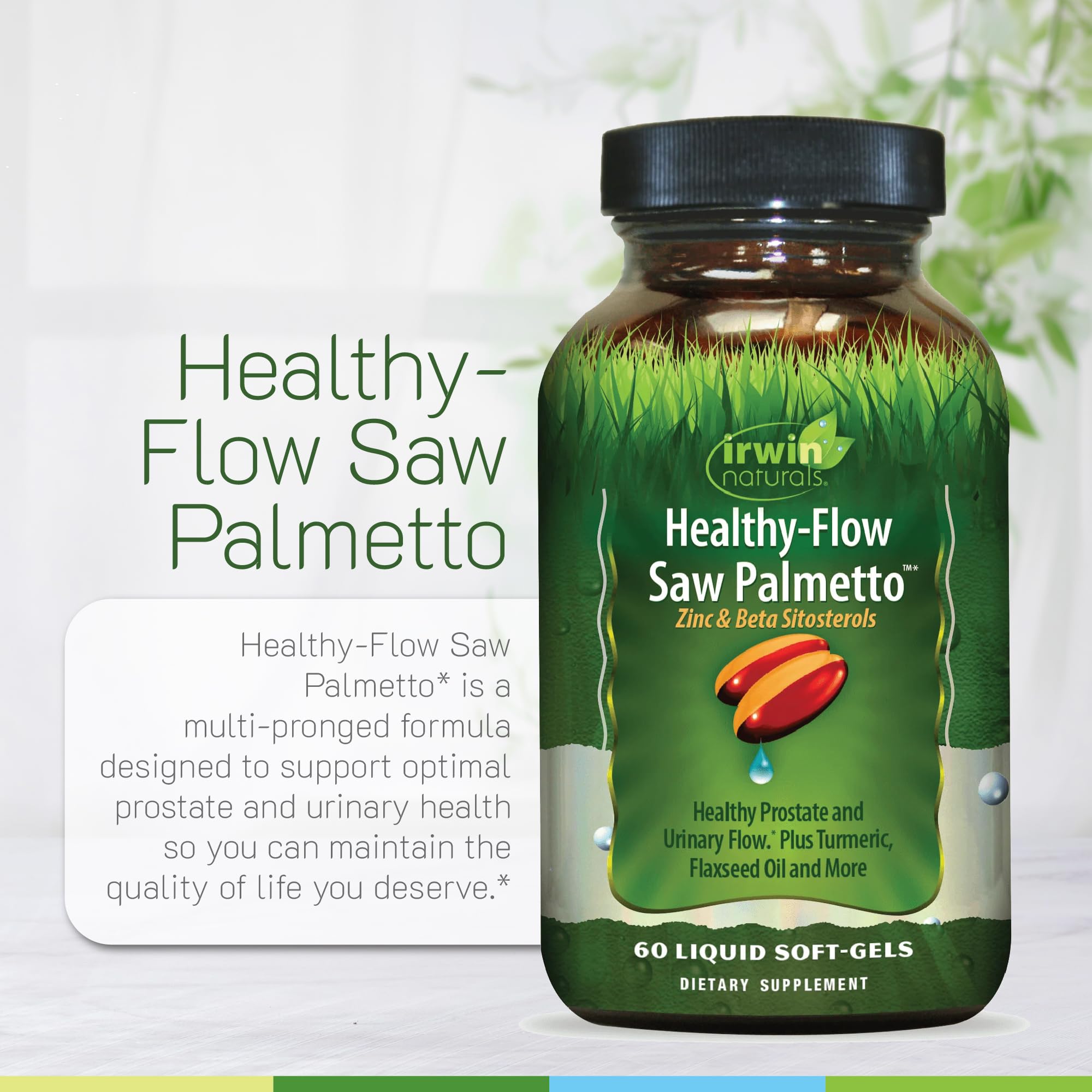 Irwin Naturals Healthy-Flow Saw Palmetto 118g capsules close-up