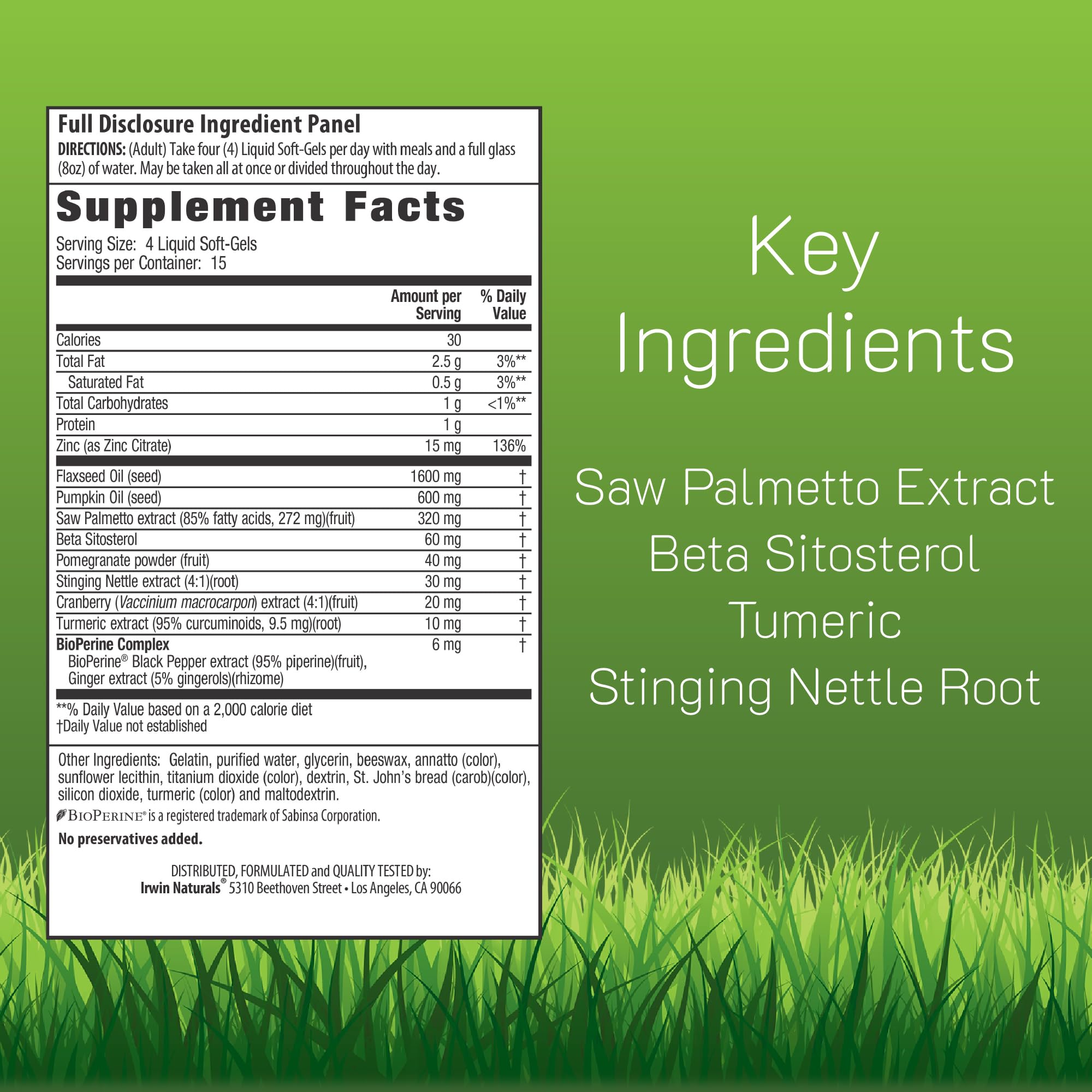 Irwin Naturals Healthy-Flow Saw Palmetto 118g side view