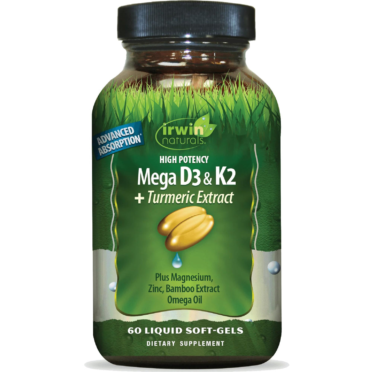 Irwin Naturals High Potency Mega D3 & K2 + Turmeric Extract front view