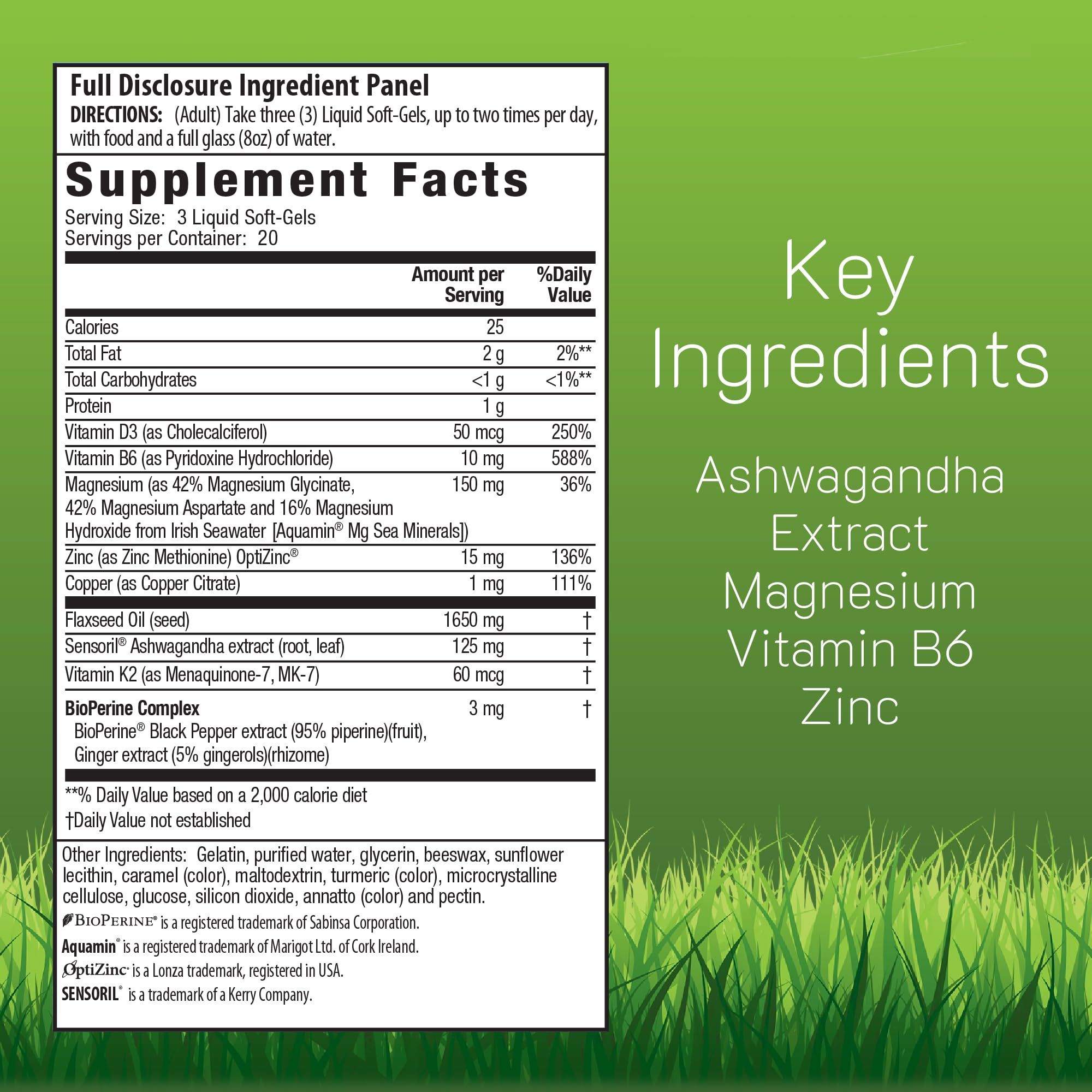 Irwin Naturals Magnesium + Ashwagandha 454g Liquid Soft-Gels side view