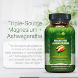 Irwin Naturals Magnesium + Ashwagandha 454g Liquid Soft-Gels with ingredients list