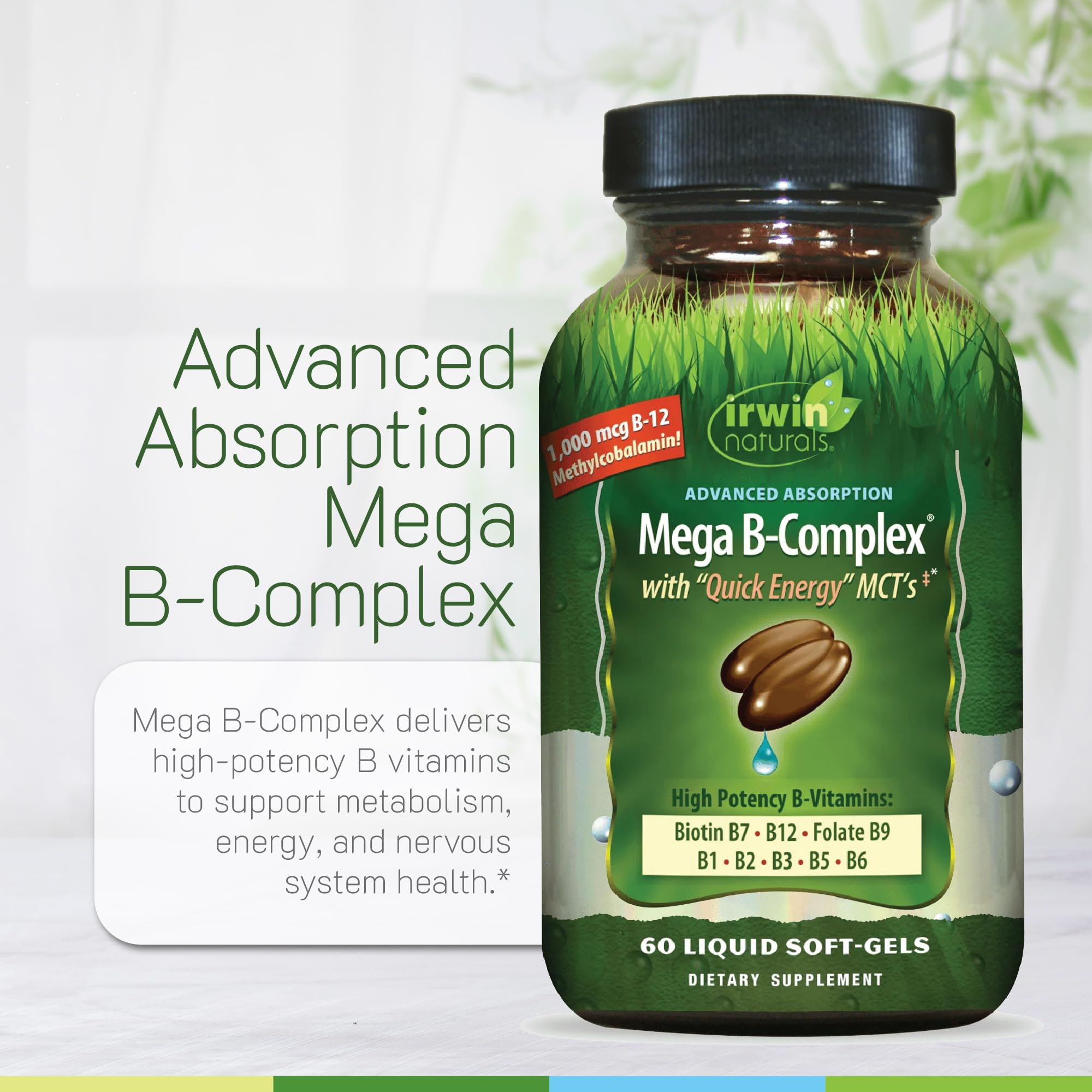 Irwin Naturals Mega B-Complex supplement facts label