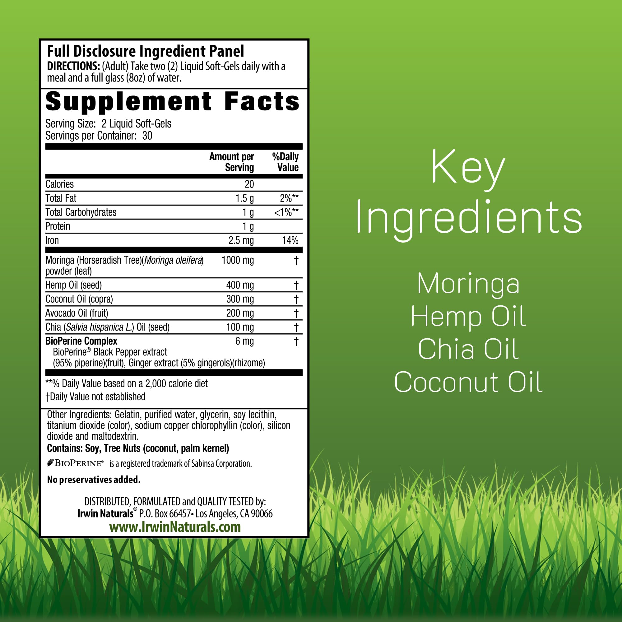 Irwin Naturals Mighty Moringa Omega 3-6-9 Supplement back view
