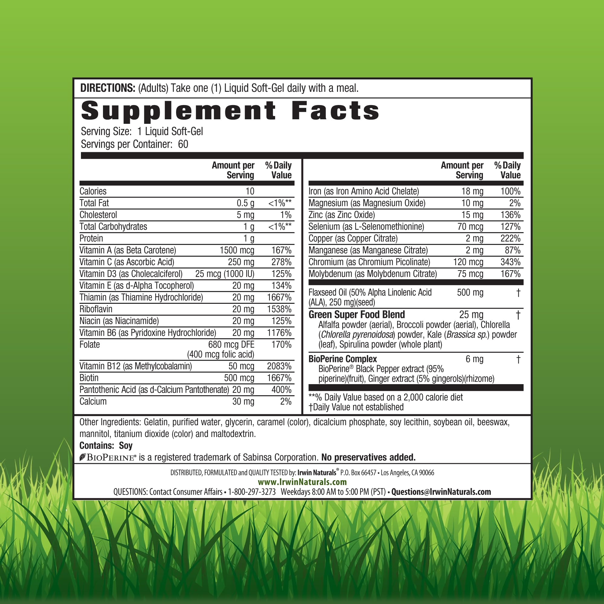 Irwin Naturals One-Per-Day Multivitamin with Iron side view