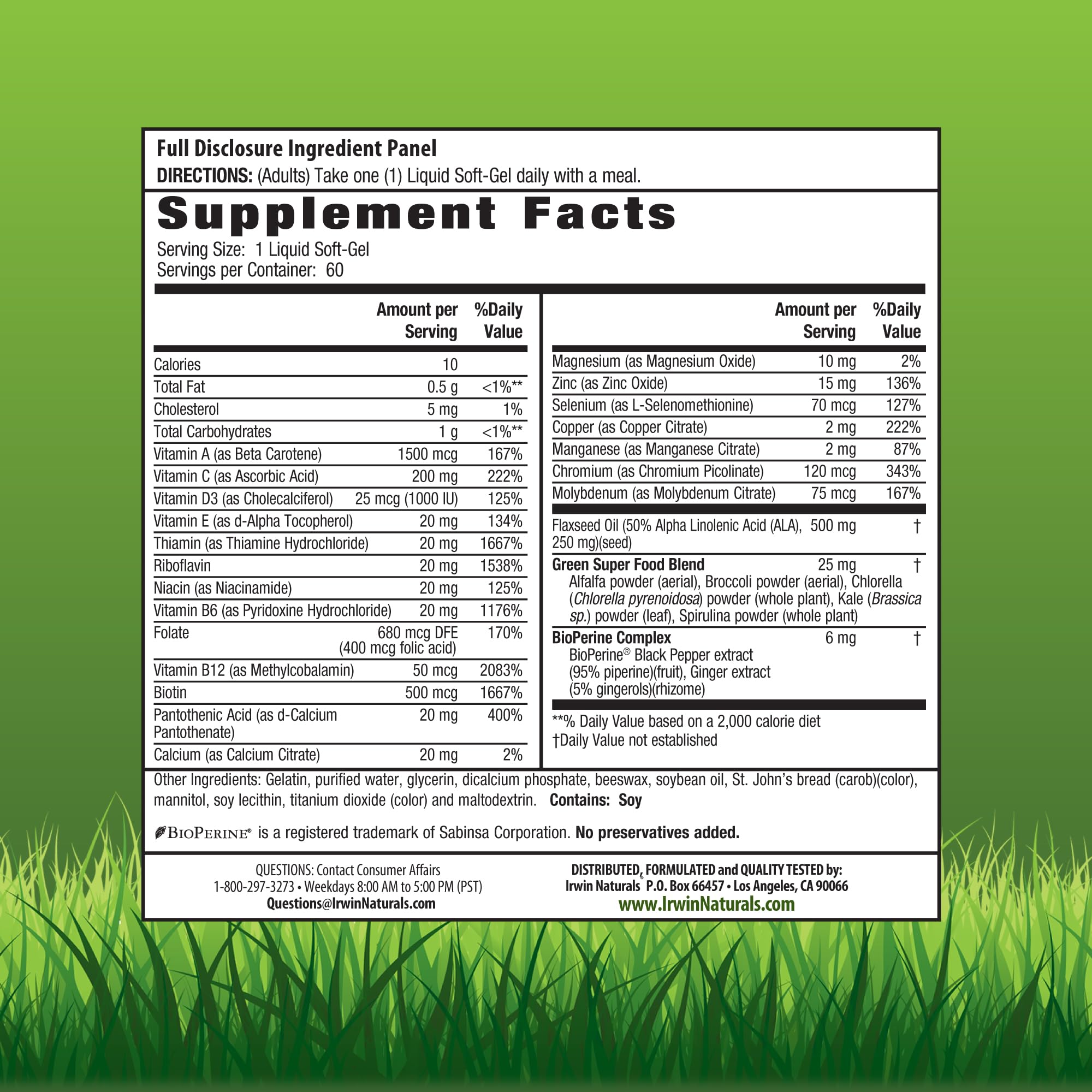Irwin Naturals Only One Liquid-Gel Multi 286g back view