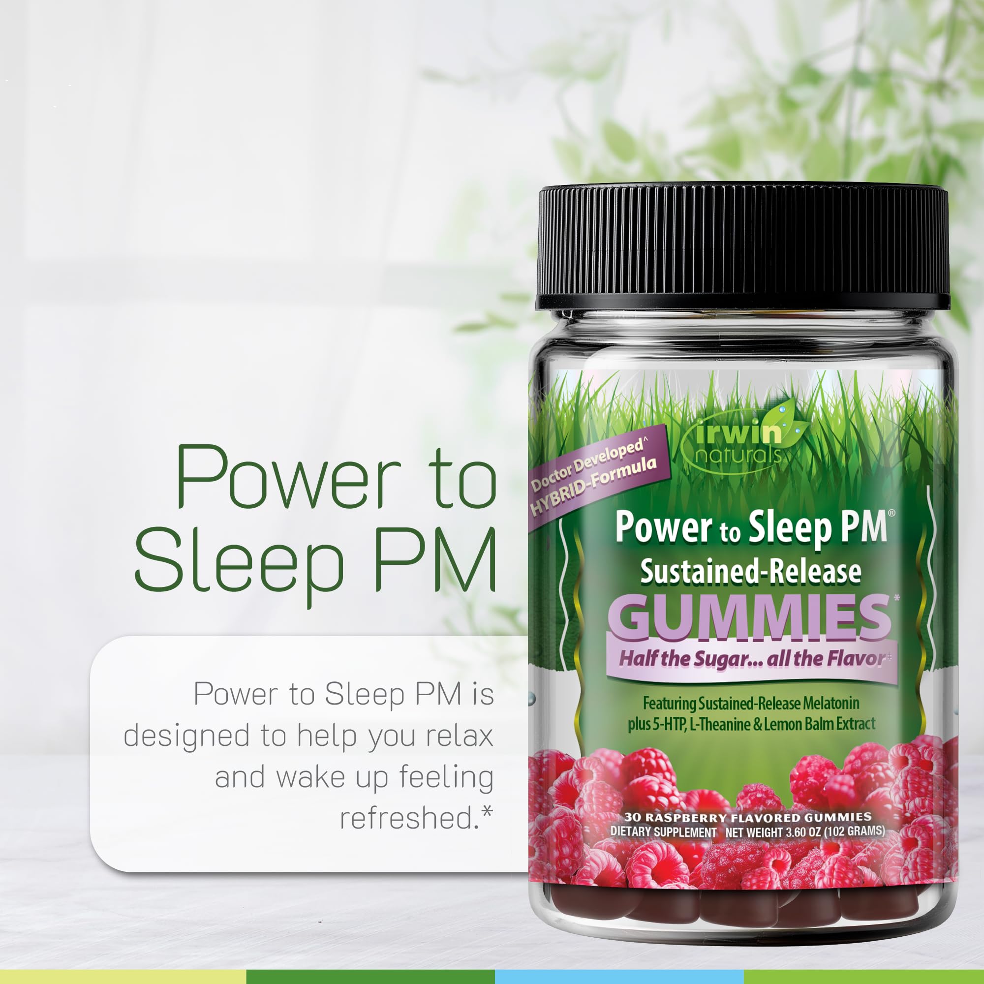 Irwin Naturals Power to Sleep PM Gummies back view of packaging