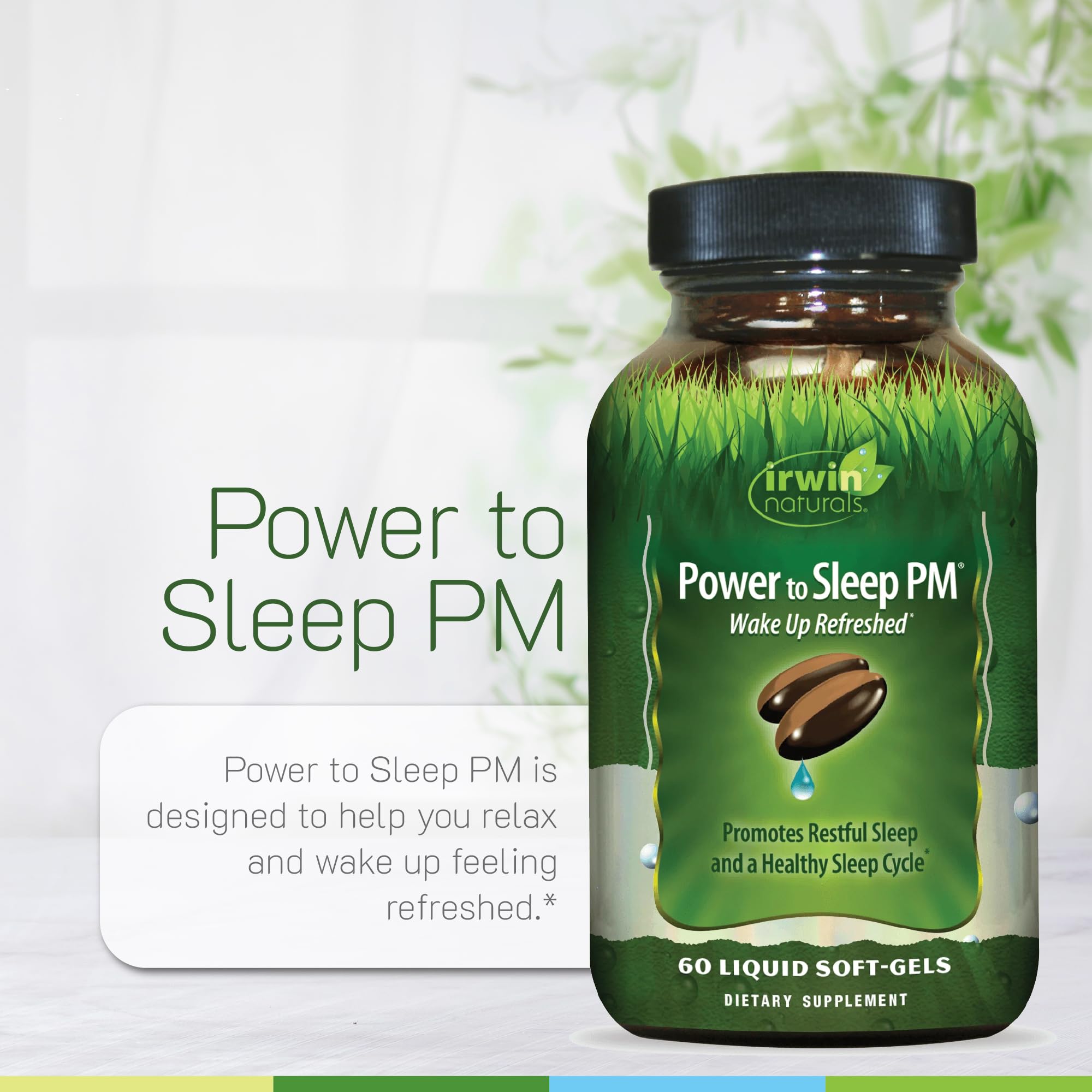 Irwin Naturals Power to Sleep PM soft-gels in hand