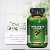 Irwin Naturals Power to Sleep PM soft-gels in hand