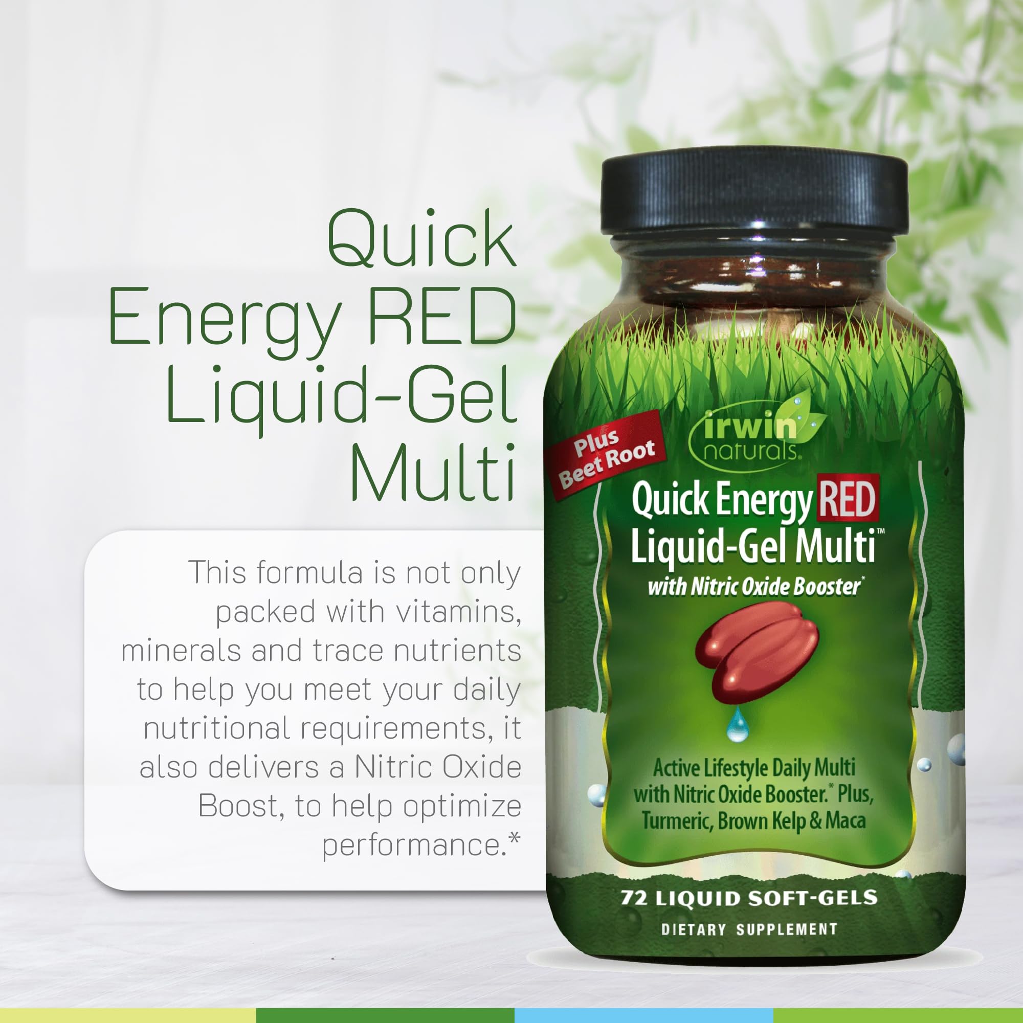 Irwin Naturals Quick Energy RED Liquid-Gel Multi liquid softgel close-up