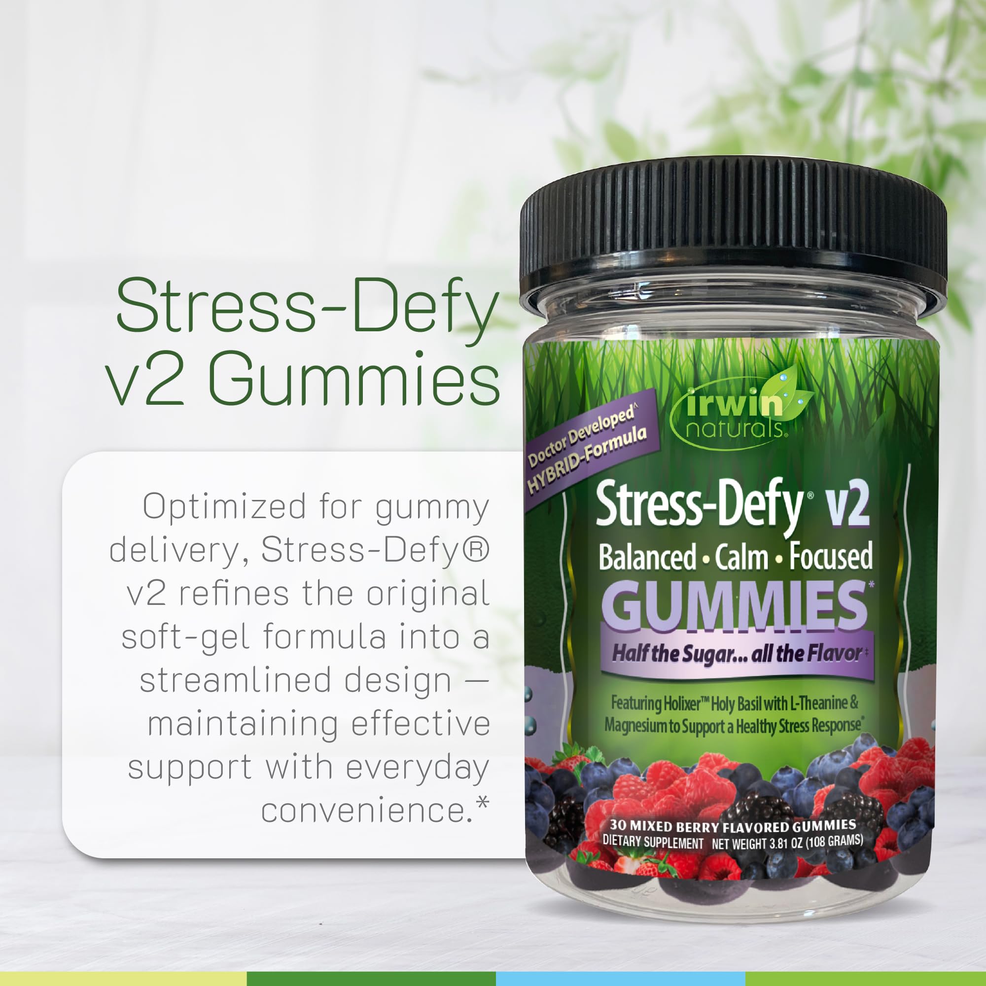 Irwin Naturals Stress-Defy Gummies with natural ingredients