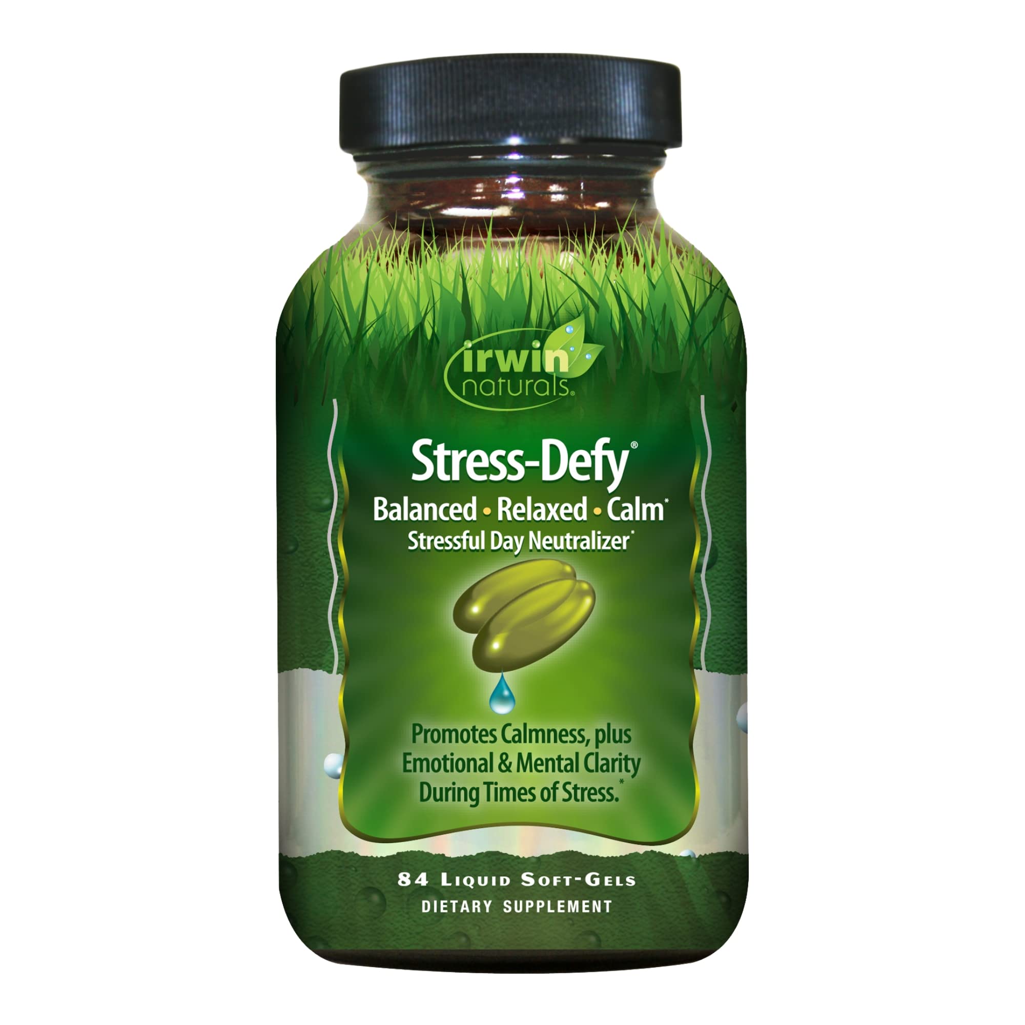 Irwin Naturals Stress-Defy Liquid Soft-Gels front view
