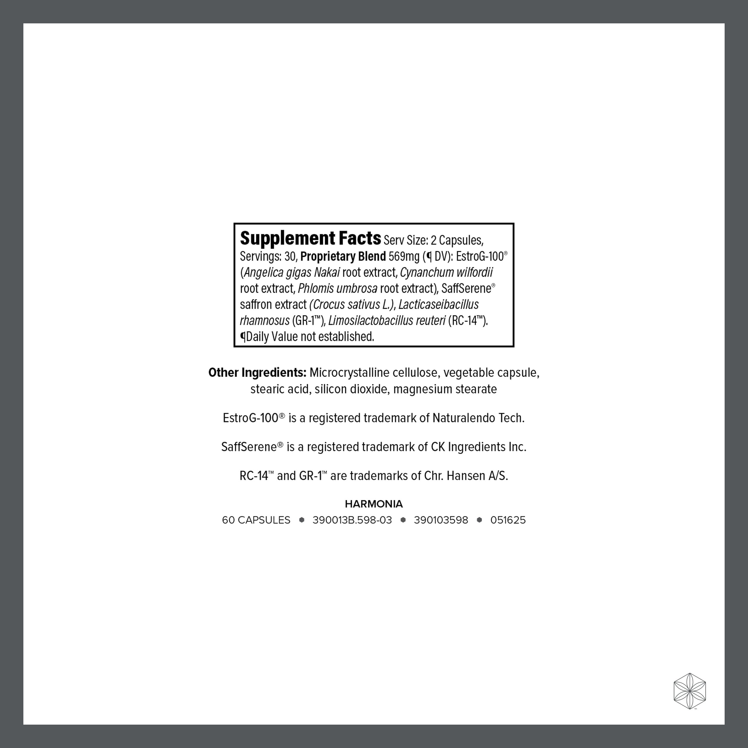 Isagenix Harmonia Menopause Support 60 Capsules back view