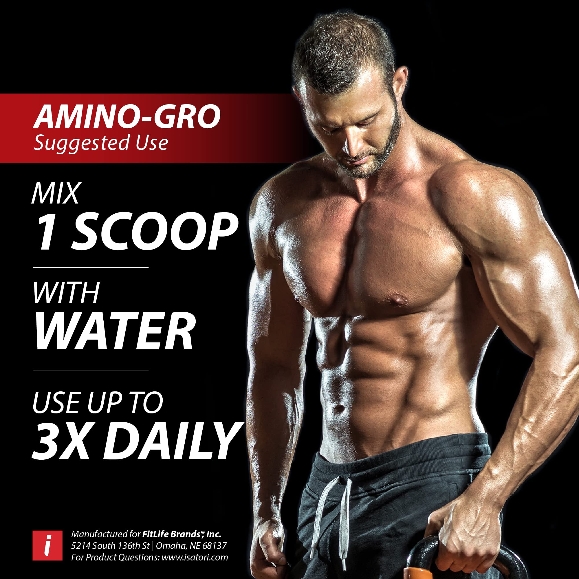 iSatori Amino-GRO BCAA Powder 340g on a kitchen counter