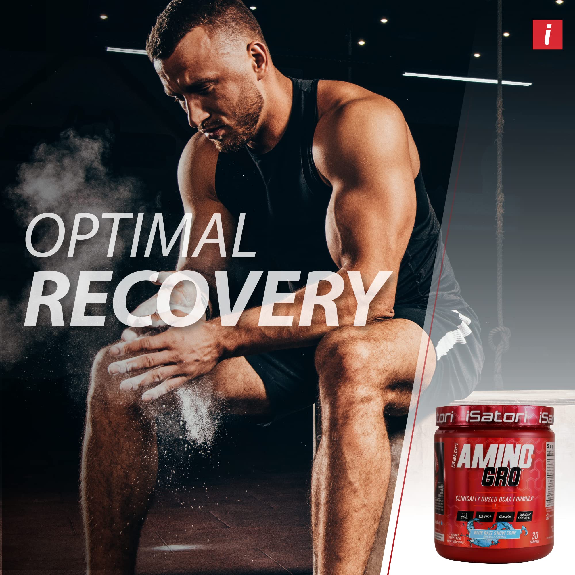 iSatori Amino-GRO BCAA Powder 340g packaging close-up