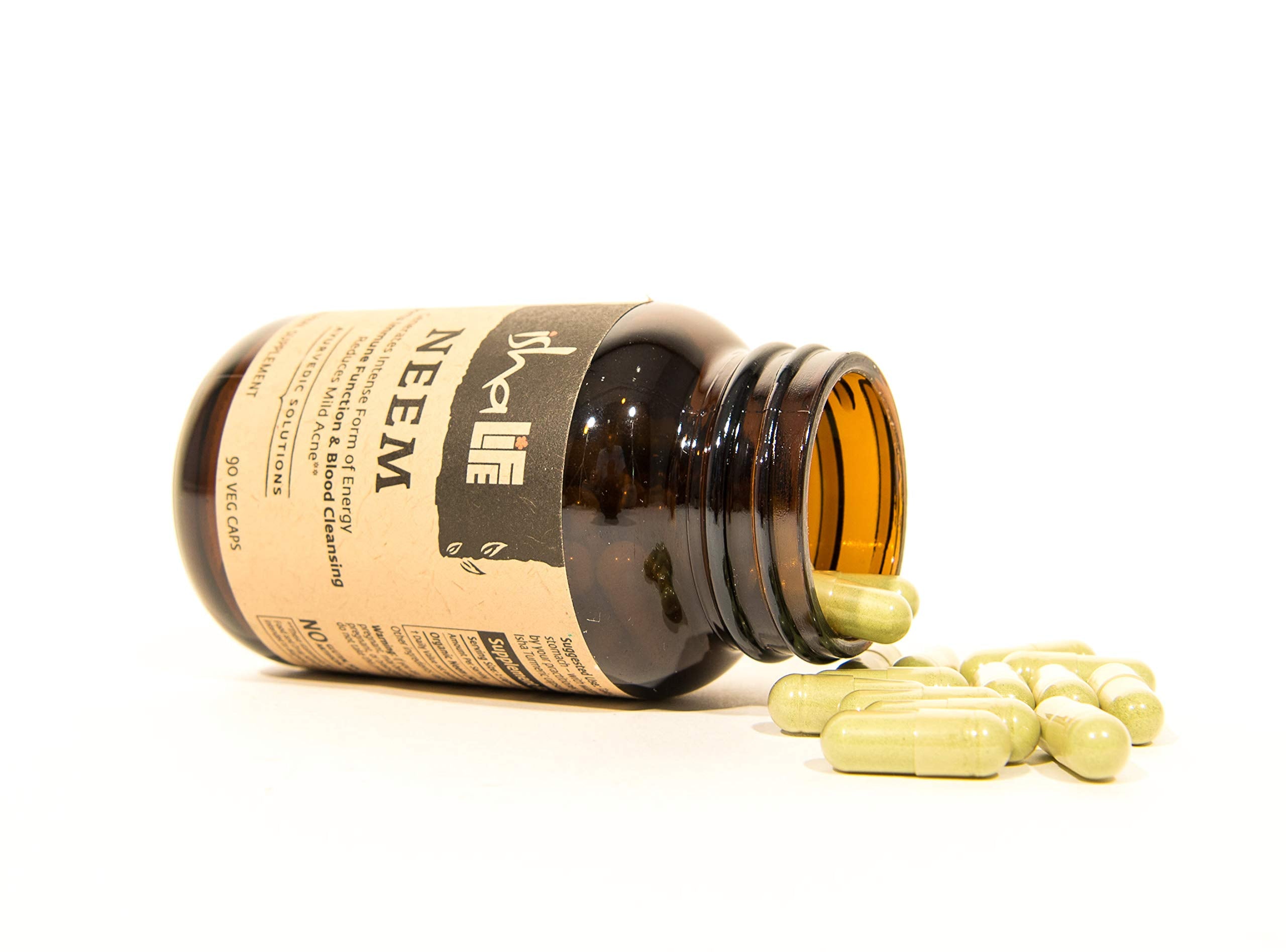 ISHA Neem Herbal Supplement 500mg Capsules side view