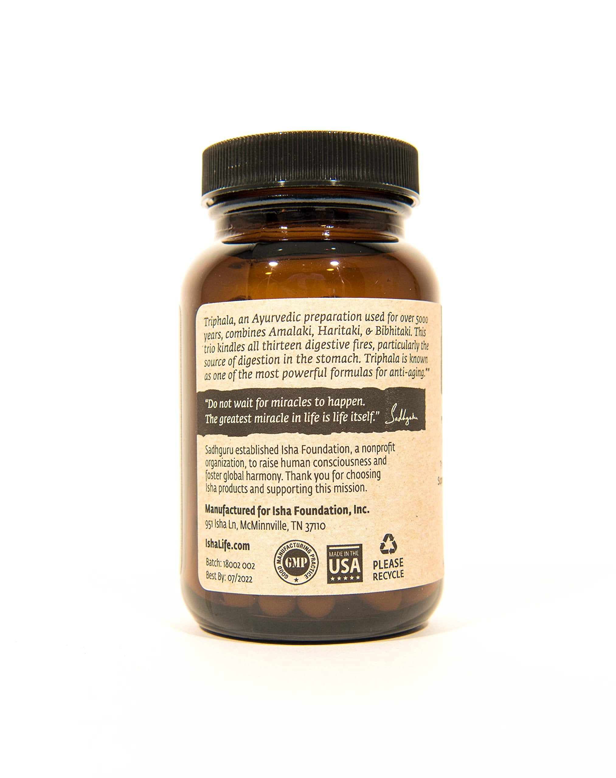 ISHA Triphala Capsules ingredients list on packaging