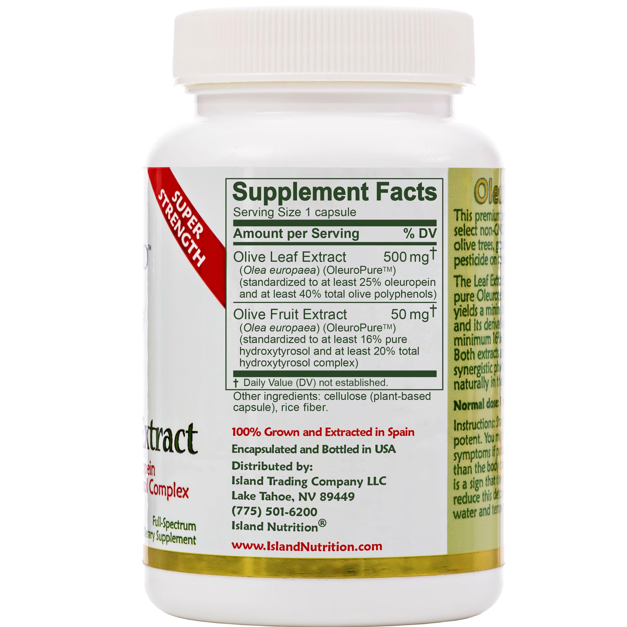 Island Nutrition Olive Leaf Extract 500mg Capsules side view