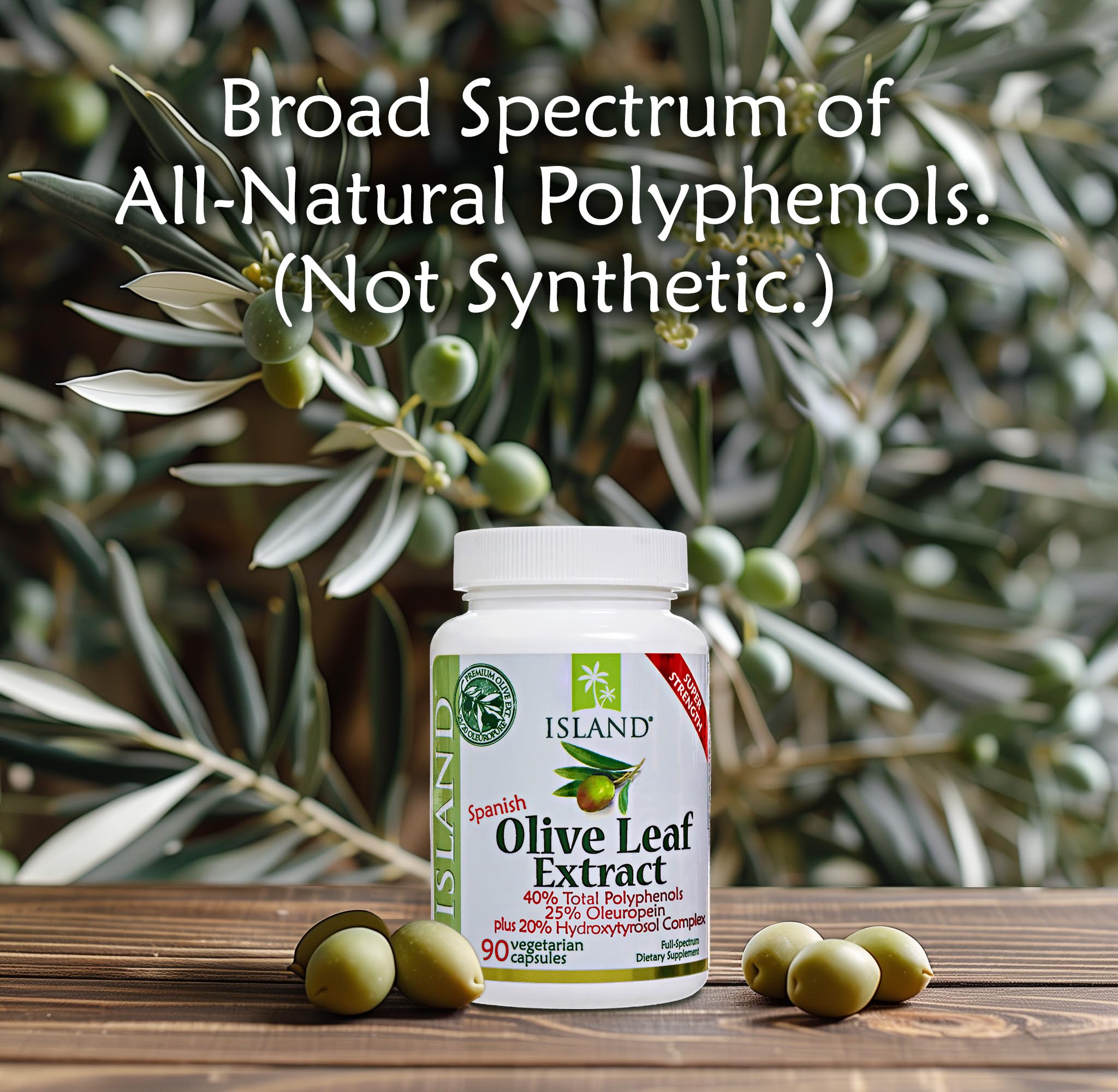 Island Nutrition Olive Leaf Extract 500mg Capsules with olive branches