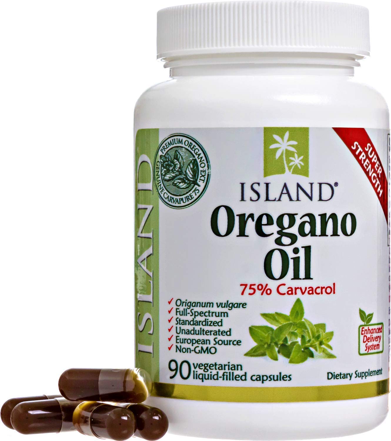Island Nutrition Oregano Oil Capsules 100mg front view