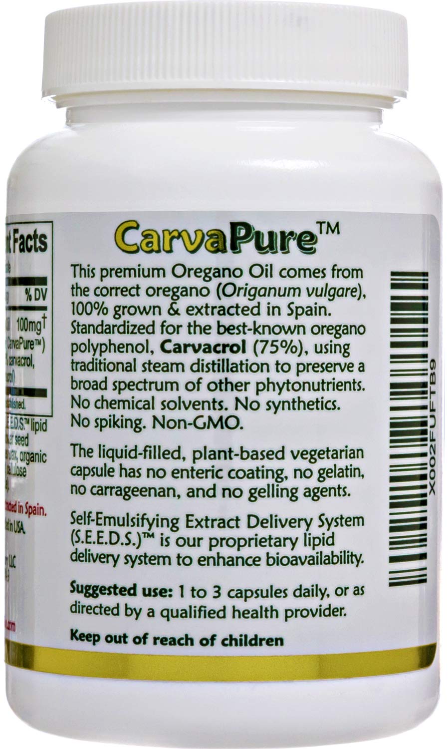 Island Nutrition Oregano Oil Capsules showing serving size