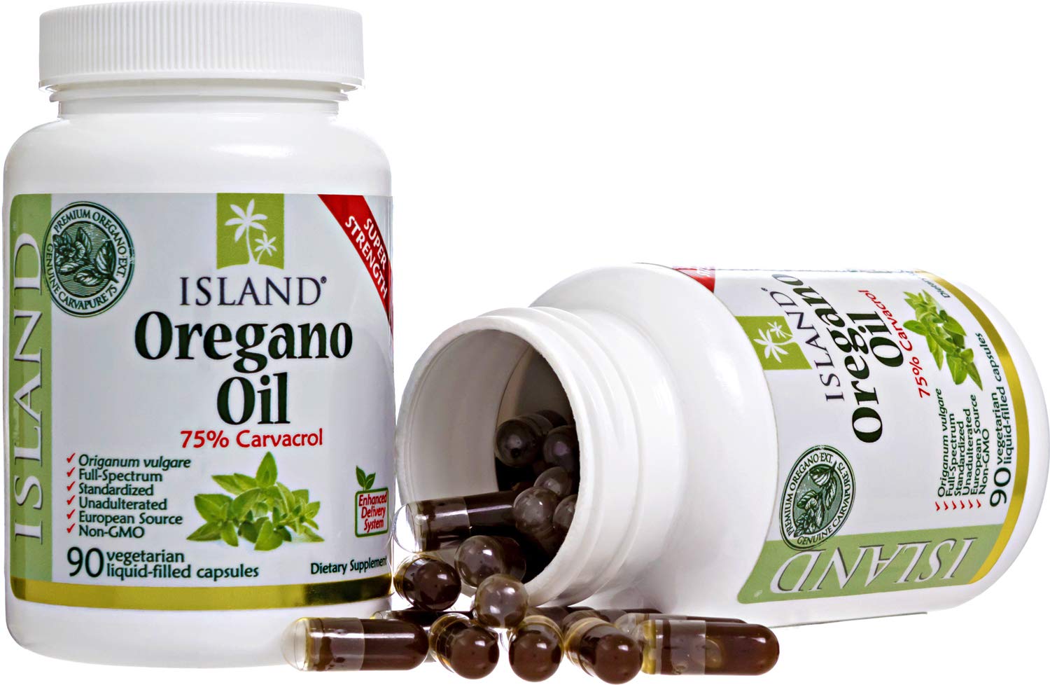 Island Nutrition Oregano Oil Capsules with ingredients list