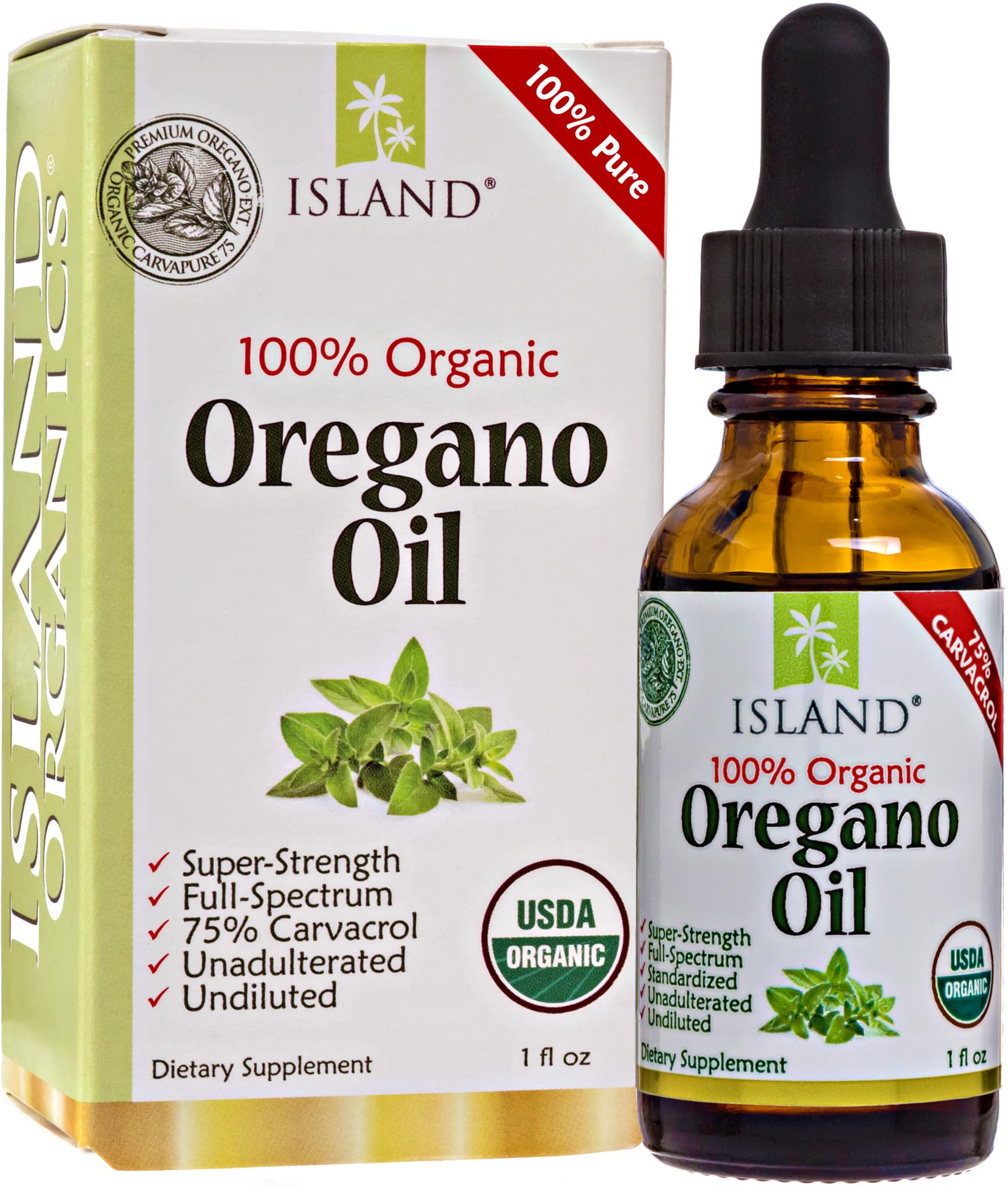 Island Nutrition Organic Oregano Oil Drops 100g front view